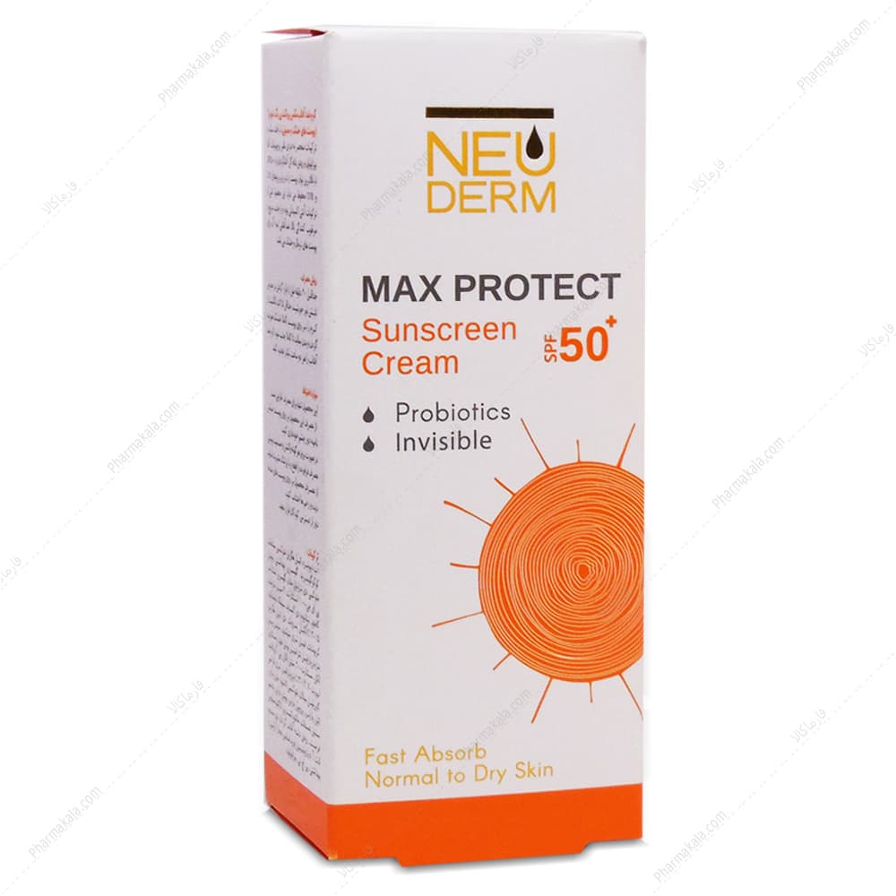 کرم ضد آفتاب SPF50 مکس پروتکت پوست نرمال خشک بی رنگ نئودرم 50ml