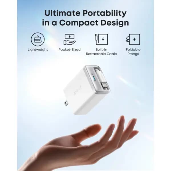 شارژر دیواری 35 وات با کابل USB-C جمع‌شونده انکر مدل Anker Nano Charger A2658 — تصویر ۷