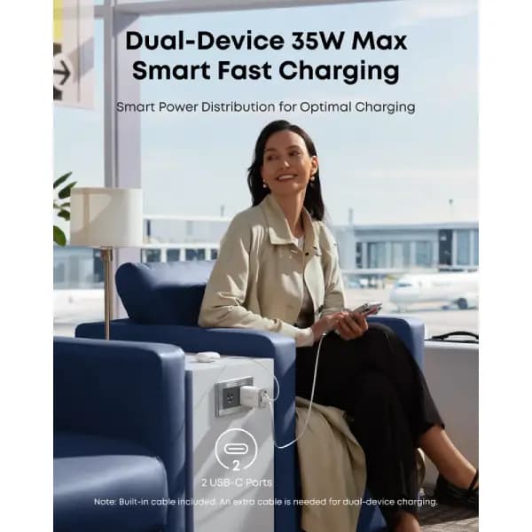 شارژر دیواری 35 وات با کابل USB-C جمع‌شونده انکر مدل Anker Nano Charger A2658 — تصویر ۳