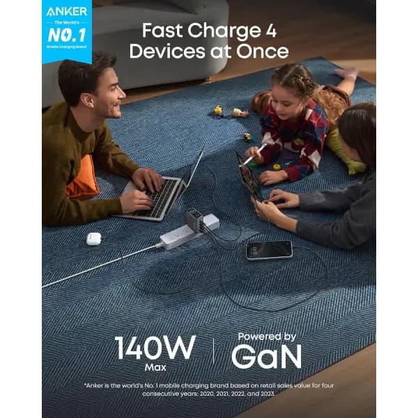 شارژر 140 وات 4 پورت به همراه کابل USB-C انکر مدل Anker Charger PD 3.1 B2697 — تصویر ۳
