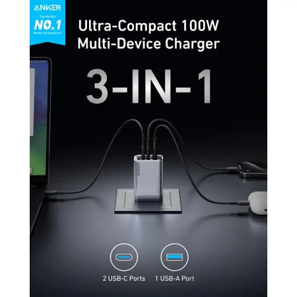 شارژر 100 وات 3 پورت انکر مدل Anker Prime Charger GaN A2688 — تصویر ۶