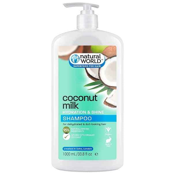 شامپو آبرسان و براق کننده مو شیر نارگیل نچرال ورلد Natural World Coconut Milk حجم 1000 میل اصل | موی خشک