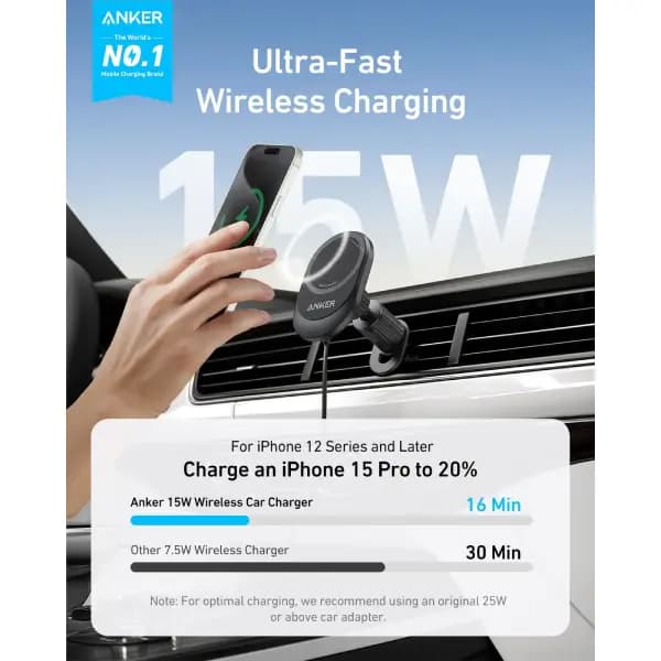 شارژر بیسیم مغناطیسی خودرو انکر مدل Anker MagGo Wireless Car Charger Pad A2932 — تصویر ۵