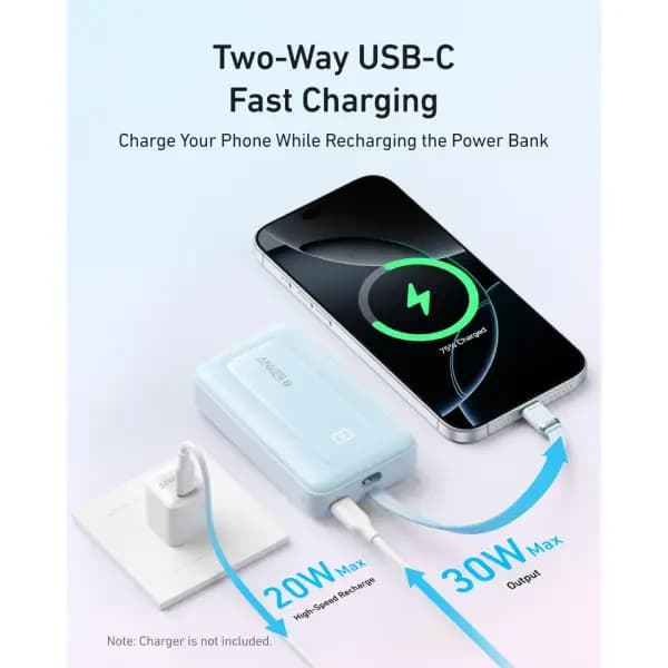 پاوربانک 10000 هزار 30 وات با کابل USB-C داخلی انکر مدل Anker Zolo Power Bank A110D — تصویر ۷