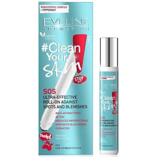 رول ضد جوش و لک اولاین Eveline مدل کلین یور اسکین Clean Your Skin حجم 15 میل اصل | ضد باکتری، مناسب پوست چرب و مختلط