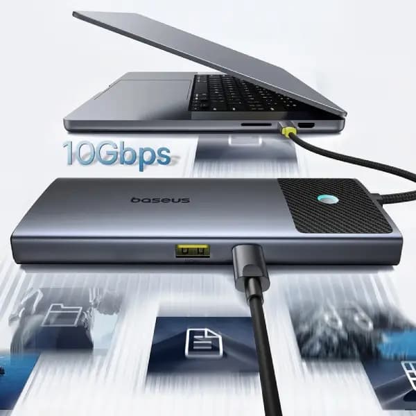 هاب چندمنظوره ۷ پورت بیسوس مدل Baseus Metal Gleam Series II 7-Port Hub Mac Dual Display — تصویر ۶