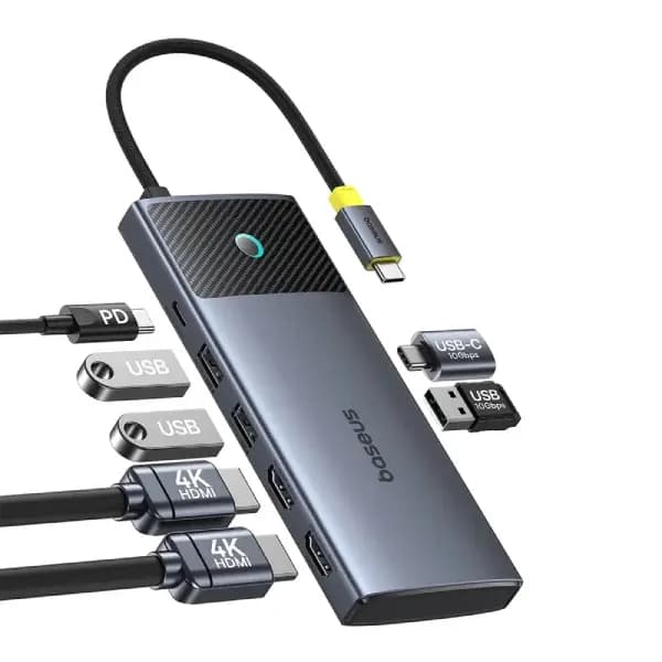 هاب چندمنظوره ۷ پورت بیسوس مدل Baseus Metal Gleam Series II 7-Port Hub Mac Dual Display — تصویر ۲