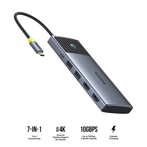 هاب چندمنظوره ۷ پورت بیسوس مدل Baseus Metal Gleam Series II 7-Port Hub Mac Dual Display — تصویر ۳