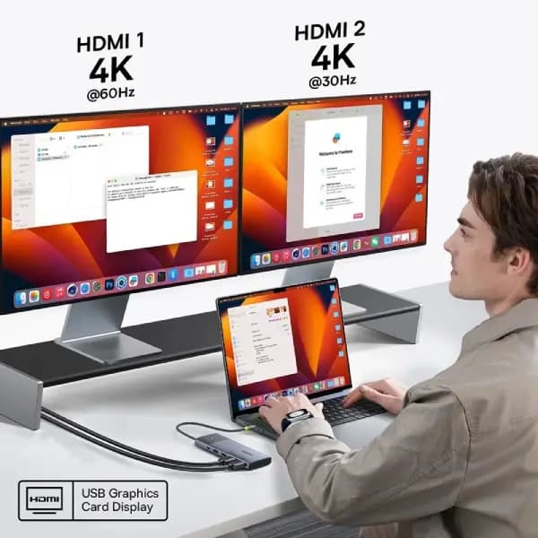 هاب چندمنظوره ۷ پورت بیسوس مدل Baseus Metal Gleam Series II 7-Port Hub Mac Dual Display — تصویر ۵
