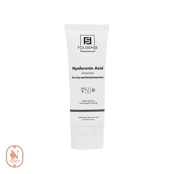کرم ضد آفتاب بی‌رنگ فولیسنس SPF 50 مدل هیالورونیک اسید 40 میل