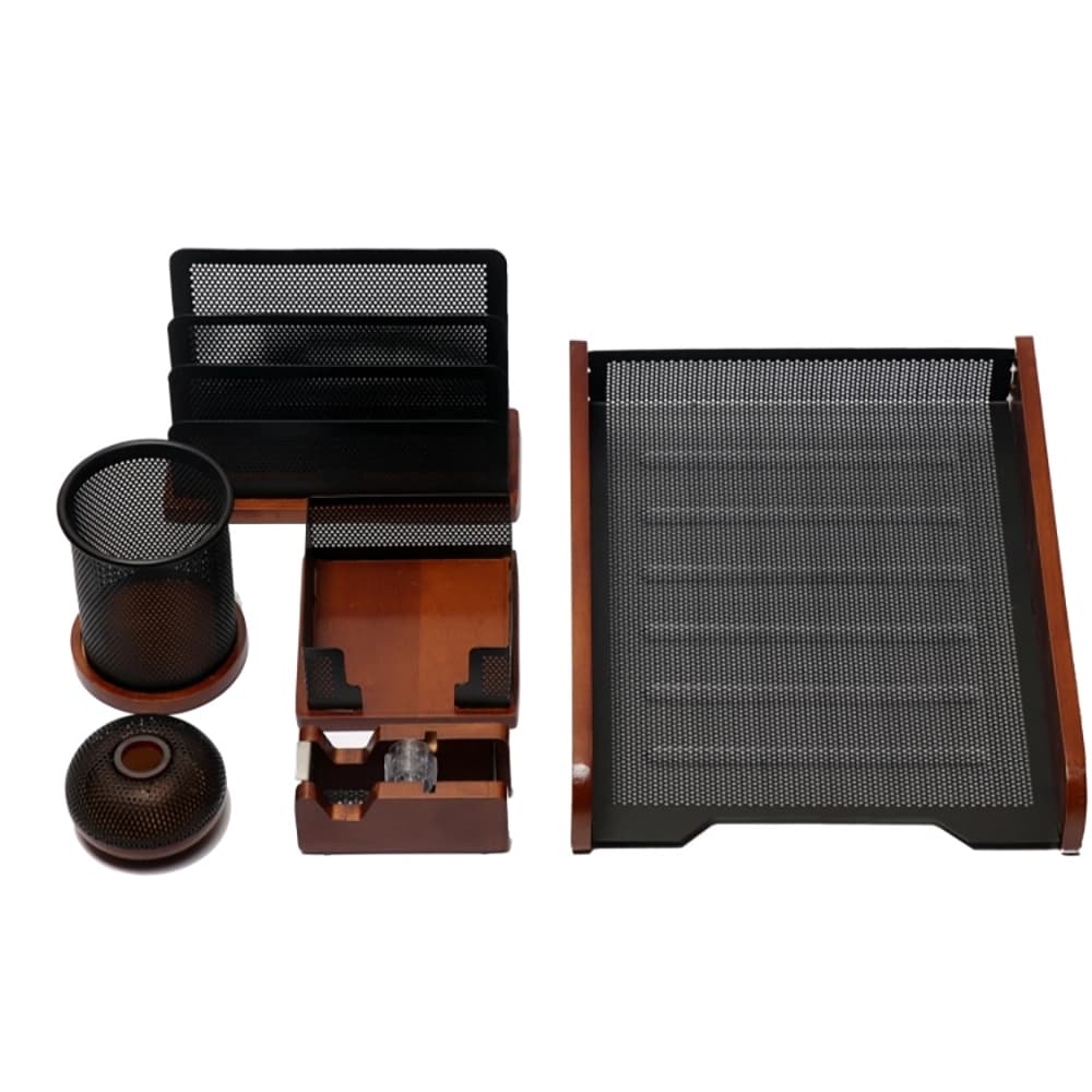 ست رومیزی اداری چوب وفلز 6 تکه جهان نما کد BWW-06ms