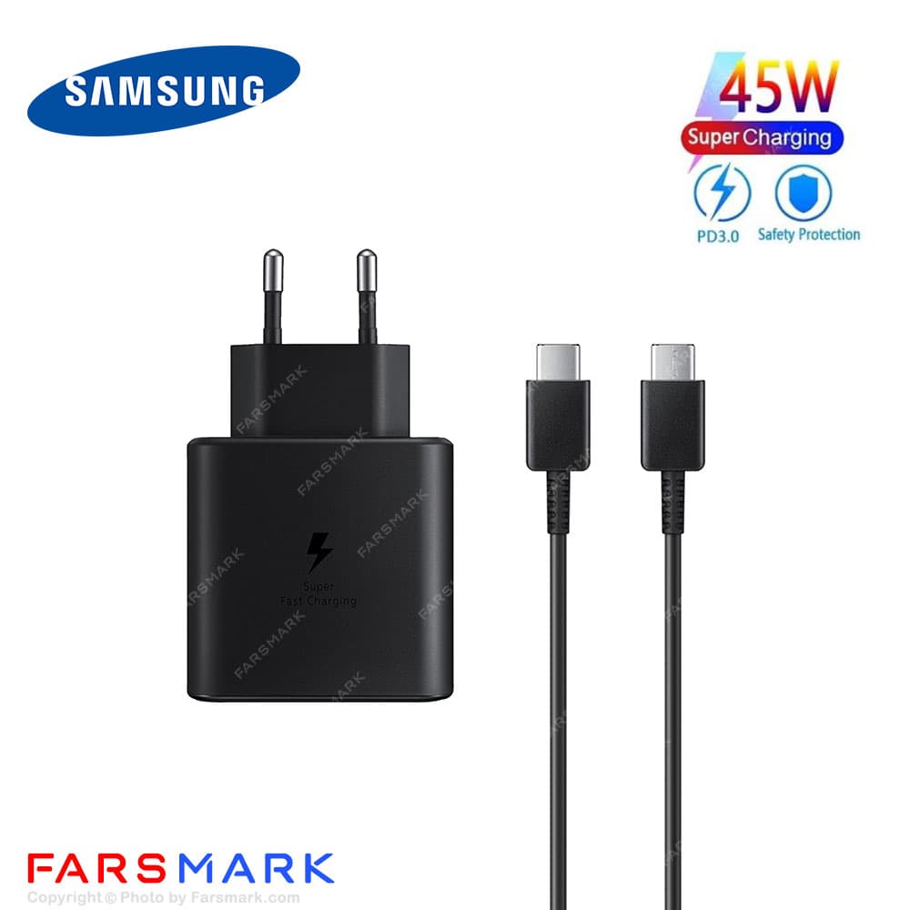 سوپر فست شارژر 45 وات اصلی سامسونگ Samsung Galaxy A37 به همراه کابل دو سر Type-C مدل EP-TA845 — تصویر ۲