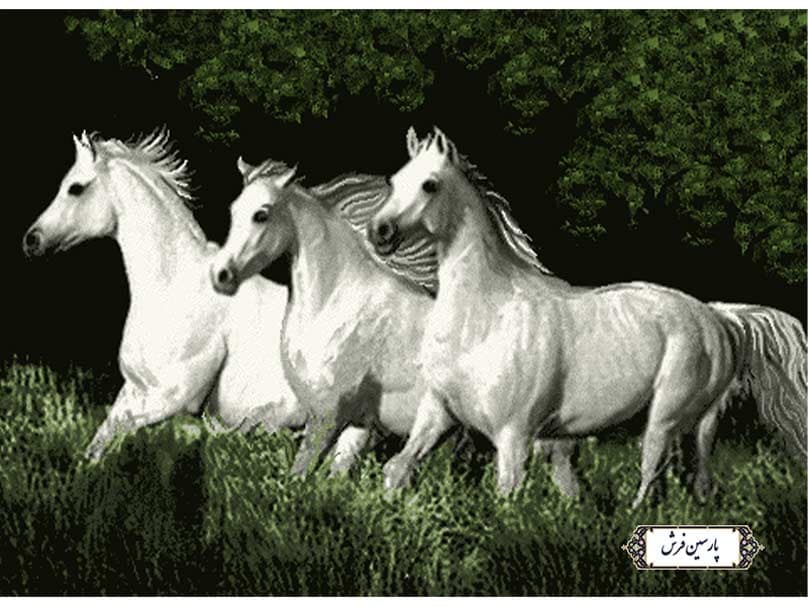 نخ و نقشه تابلو فرش سه اسب سفید – کد NH3549