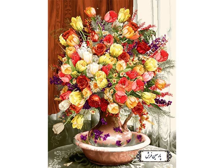 نخ و نقشه تابلو فرش گل های لاله زرد – NG1474