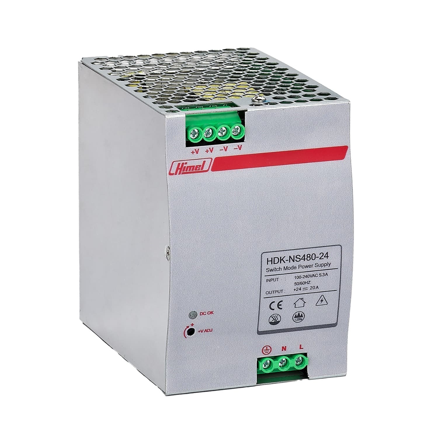 منبع تغذیه سوئیچینگ ریلی 24 ولت 20 آمپر 480 وات HIMEL مدل HDKNS48024