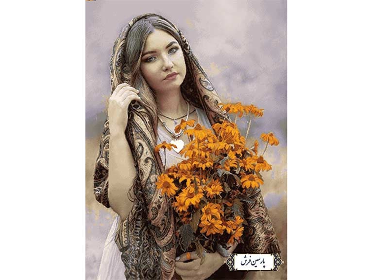 نخ و نقشه تابلو فرش طرح دختر گل چین – کد NC6358