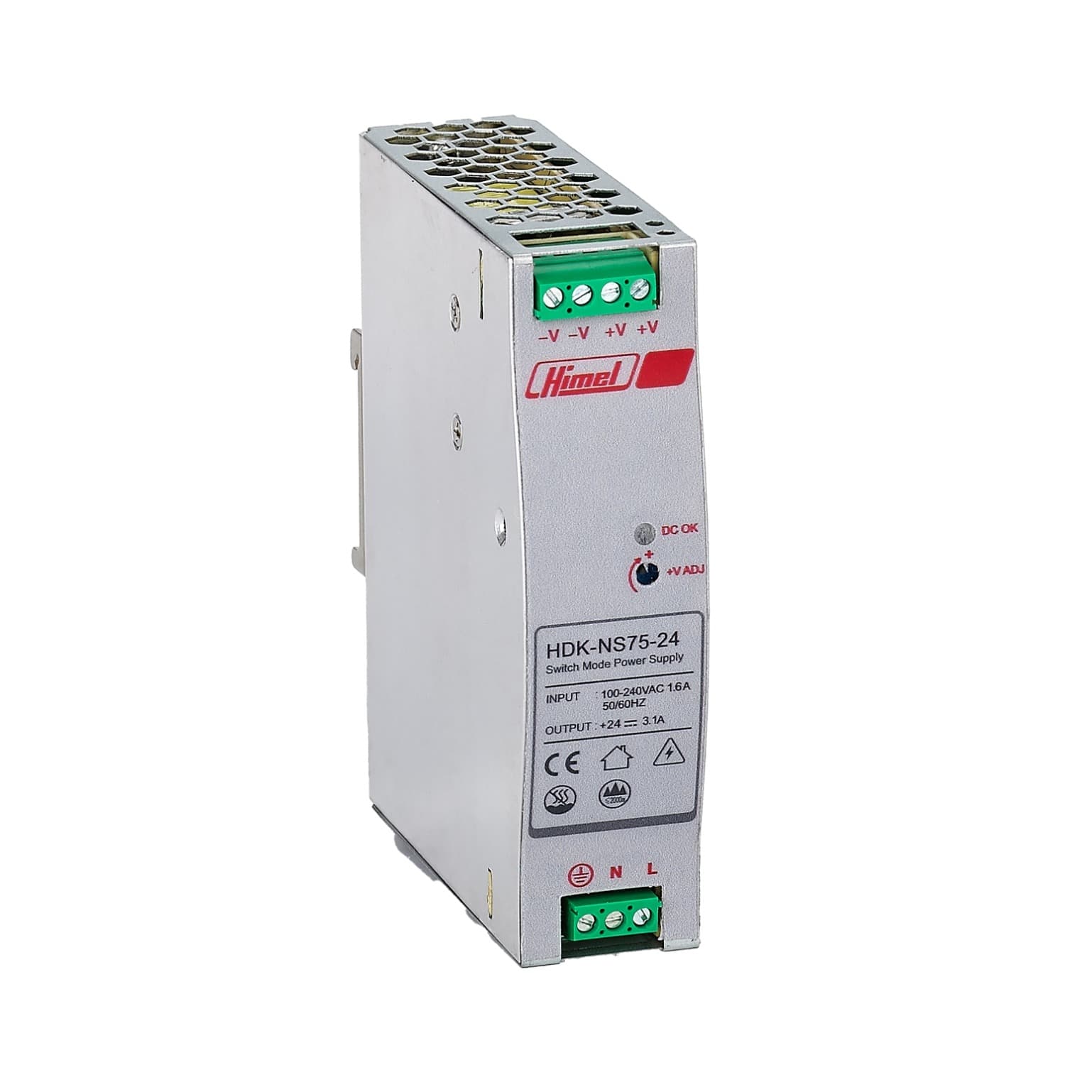 منبع تغذیه سوئیچینگ ریلی 24 ولت 3.1 آمپر 75 وات HIMEL مدل HDKNS7524