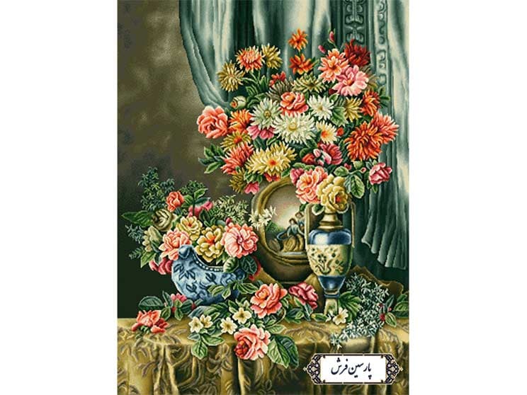 نخ و نقشه تابلو فرش طرح گل و گلدان اعیانی – کد NG1461