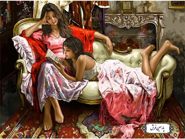 نخ و نقشه تابلو فرش فرانسوی خواهران کتاب خوان – کد NF2189