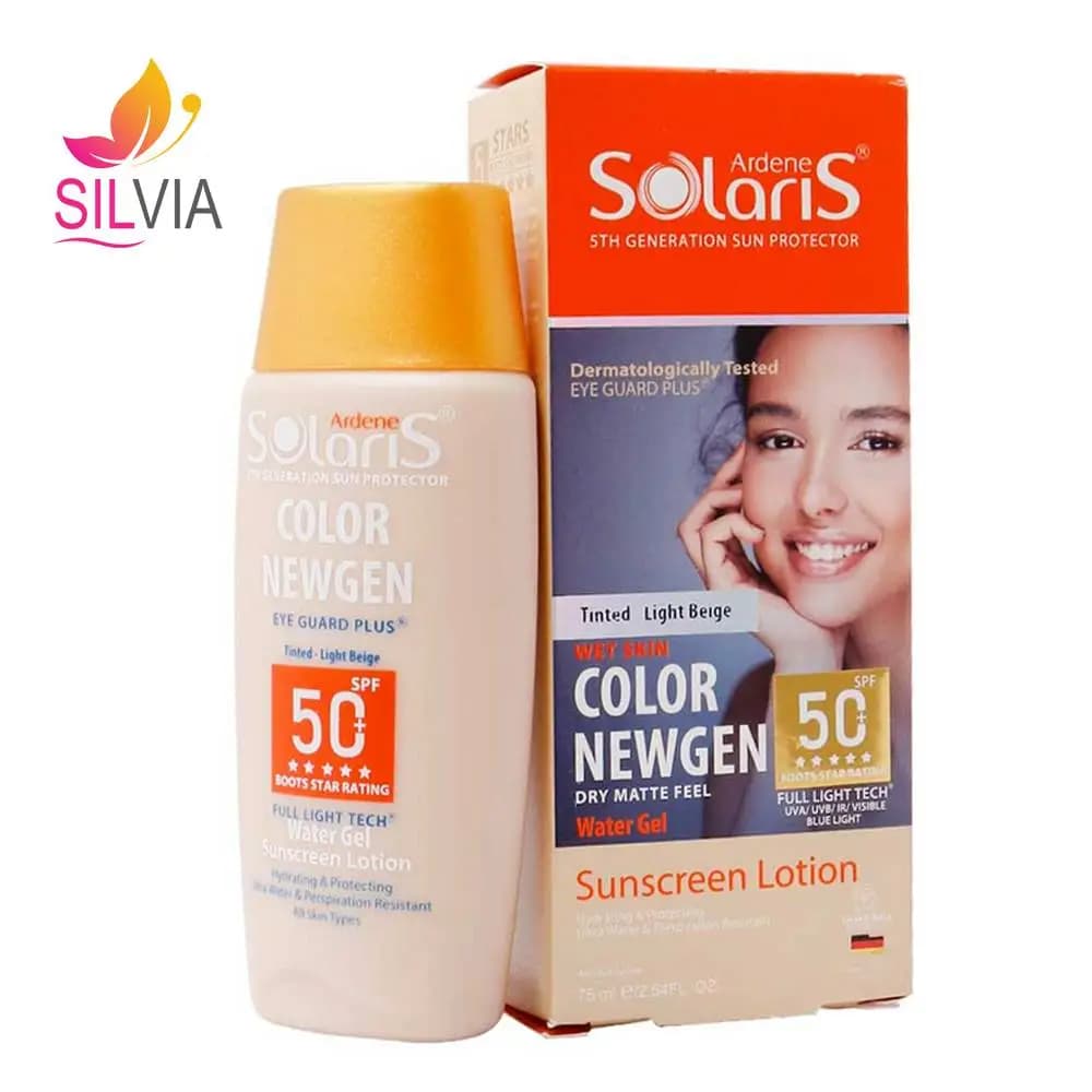لوسیون آبی ضد آفتاب فاقد چربی رنگی بژ روشن SPF50 سولاریس آردن 75 میل