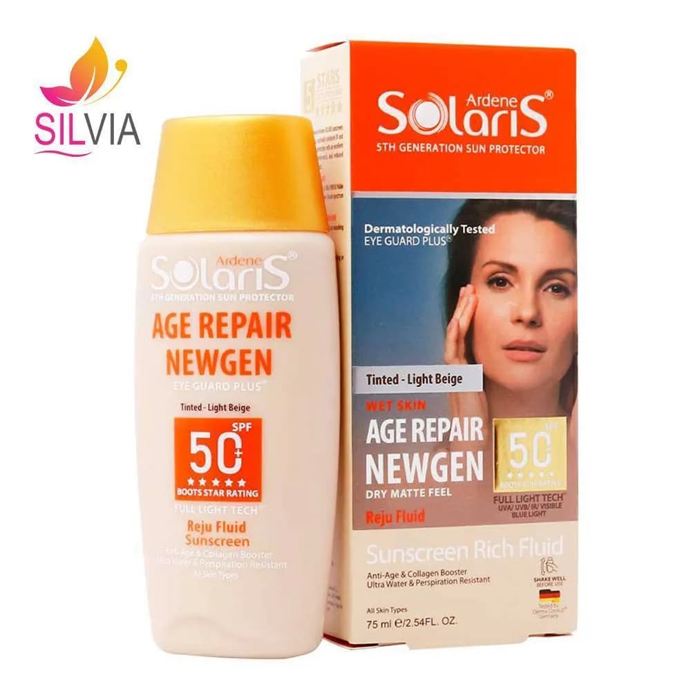 فلوئید ضد آفتاب ضد چروک رنگی بژ روشن SPF50 سولاریس آردن 75 میل — تصویر ۲