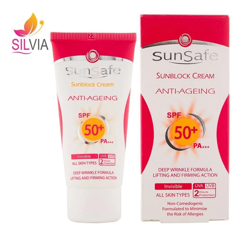 کرم ضد آفتاب ضد چروک انواع پوست بی رنگ SPF50 سان سیف 50 میل — تصویر ۳