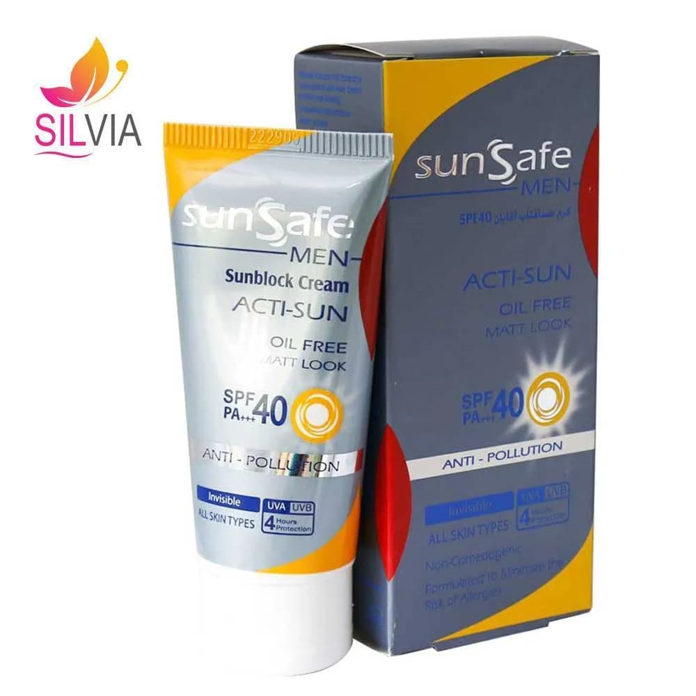 کرم ضد آفتاب فاقد چربی آقایان بی رنگ SPF40 سان سیف 50 میل — تصویر ۲