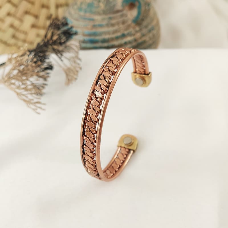 دستبند مسی مگنتی وسط ساده دو بر ساده JW698 — تصویر ۴