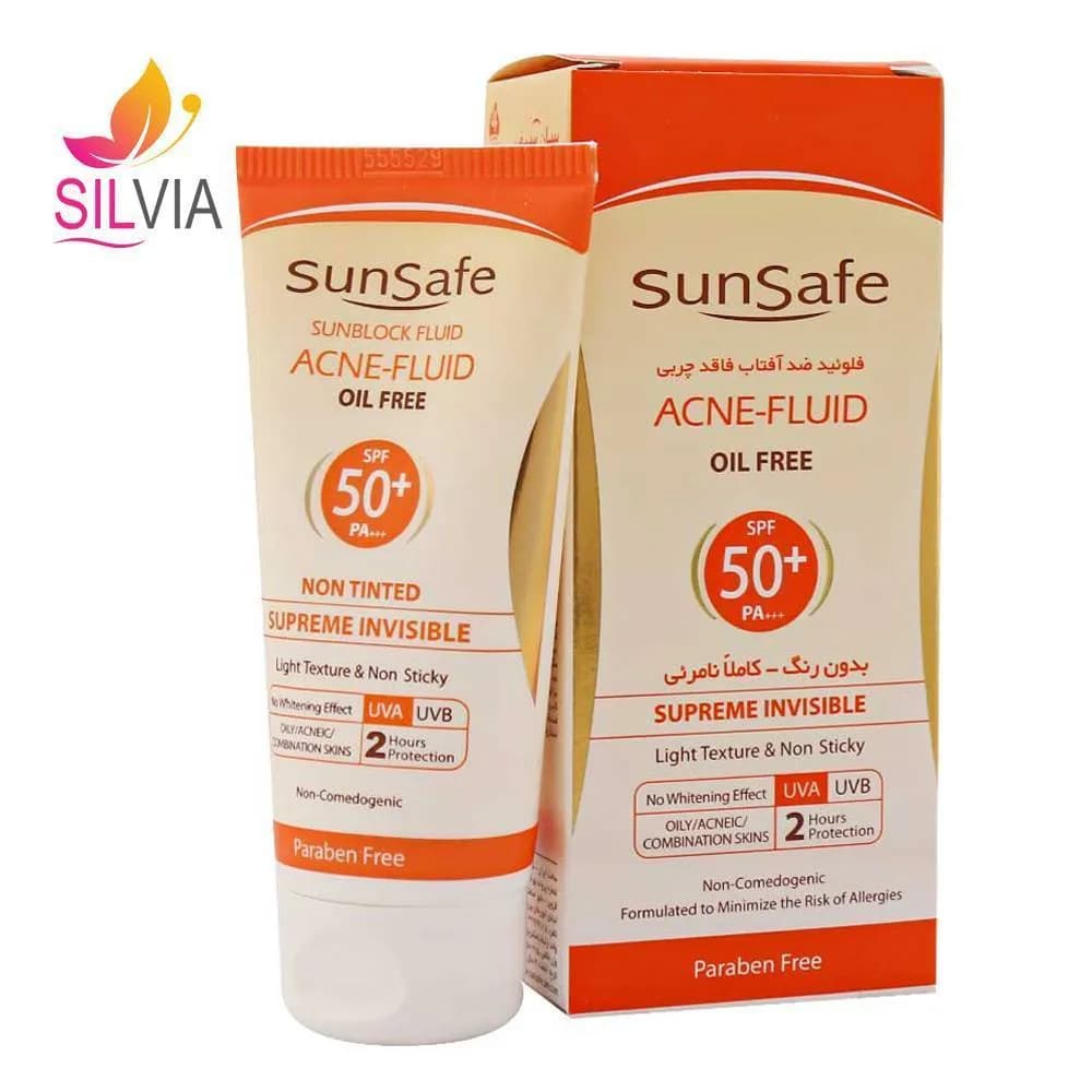 فلوئید ضد آفتاب فاقد چربی پوست چرب و آکنه‌ای بی رنگ SPF50 سان سیف 50 میل — تصویر ۲