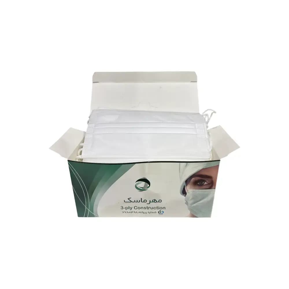 ماسک صورت جعبه ای سفید 25 عددی