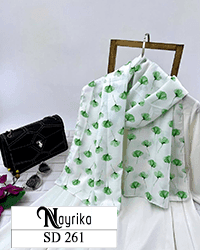 شال نخی تابستانه سفید با گل شقایق سبز کد SD261