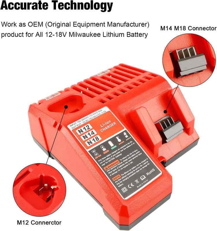 شارژر دوکاره Waitley M12 و M18 برای باتری میلواکی M18 و M12 — تصویر ۵