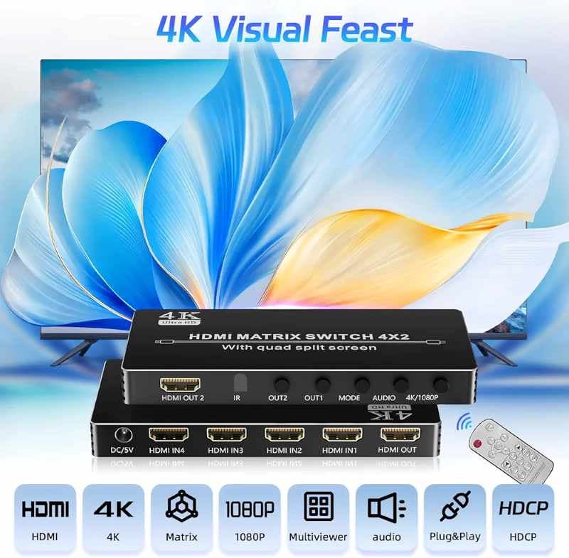 سوئیچ اسپلیتر چند نمایشگره MATRIX 4K HDMI – سوئیچ ماتریسی 4×2 — تصویر ۵
