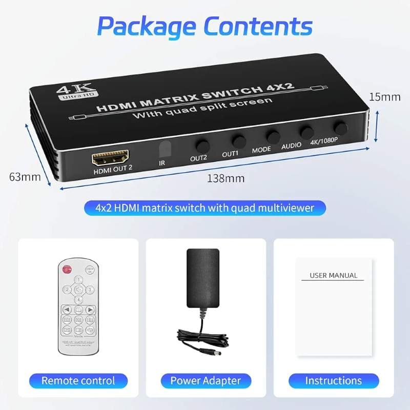 سوئیچ اسپلیتر چند نمایشگره MATRIX 4K HDMI – سوئیچ ماتریسی 4×2 — تصویر ۸