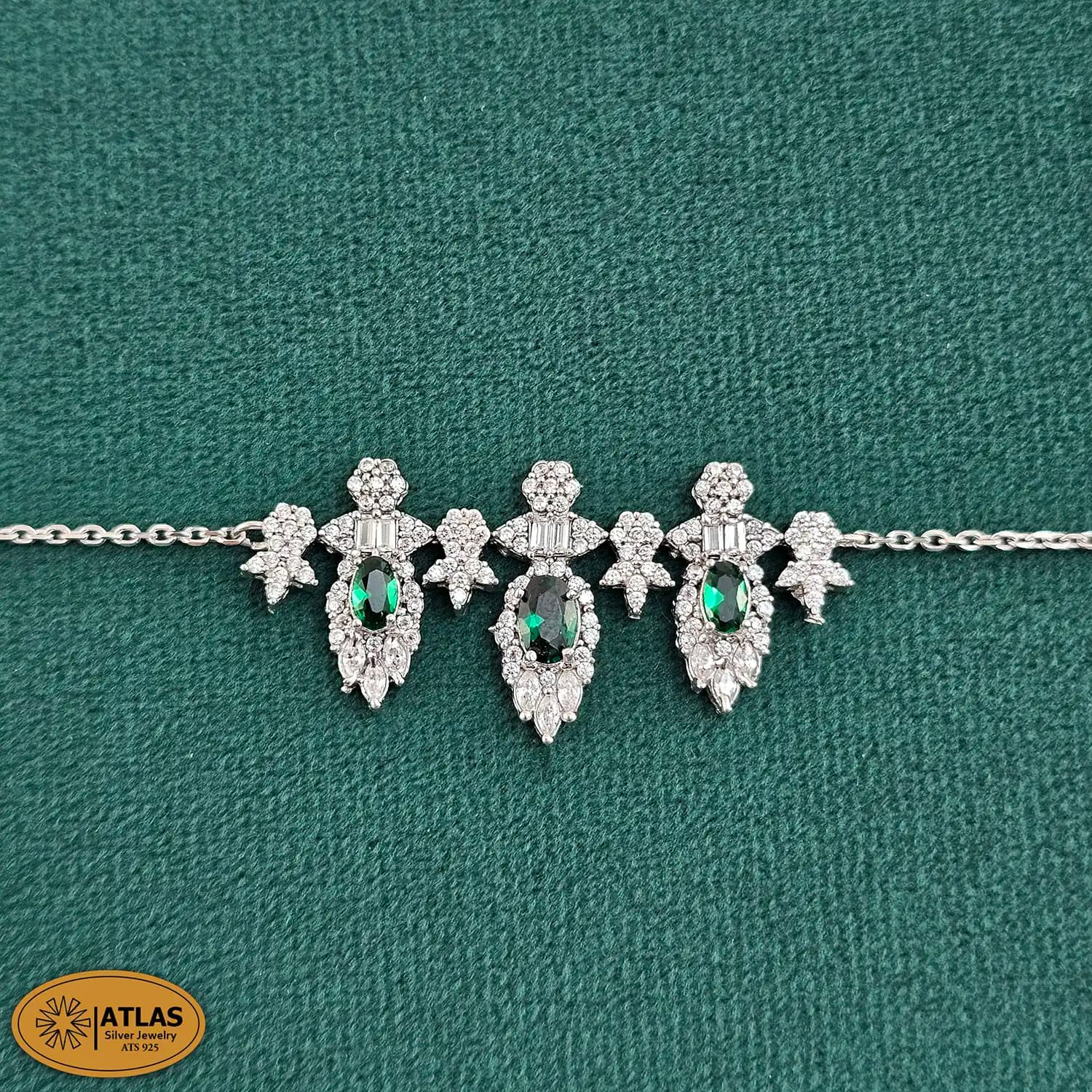 سرویس نقره زنجیری زنانه با نگین های برلیان و مارکیز، باگت 18.9 گرمی نقره اصل 925 — تصویر ۳