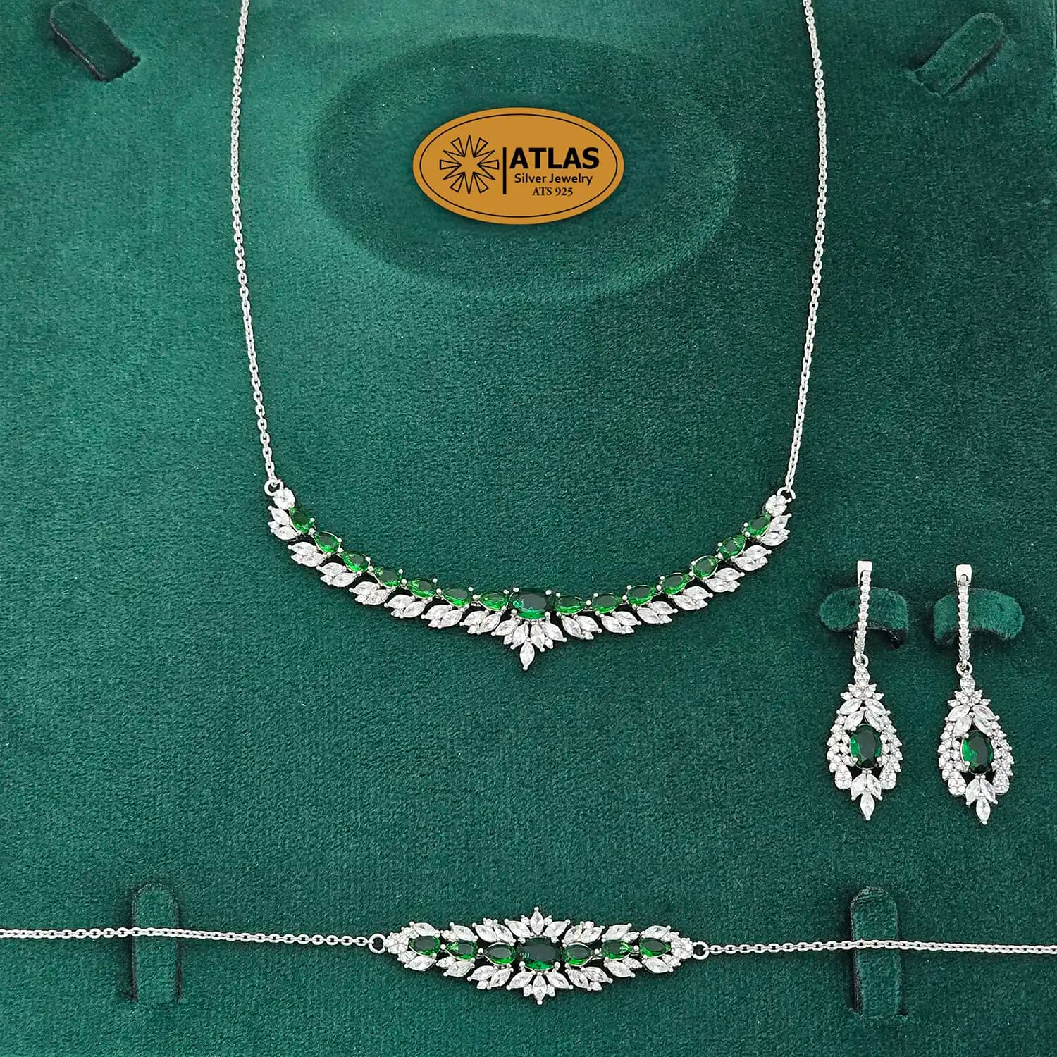سرویس نقره زنجیری زنانه با نگین های برلیان و اشک، مارکیز 19.7 گرمی نقره اصل 925