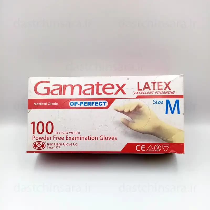 دستکش لاتکس جعبه 100 عددی سایز متوسط گاماتکس