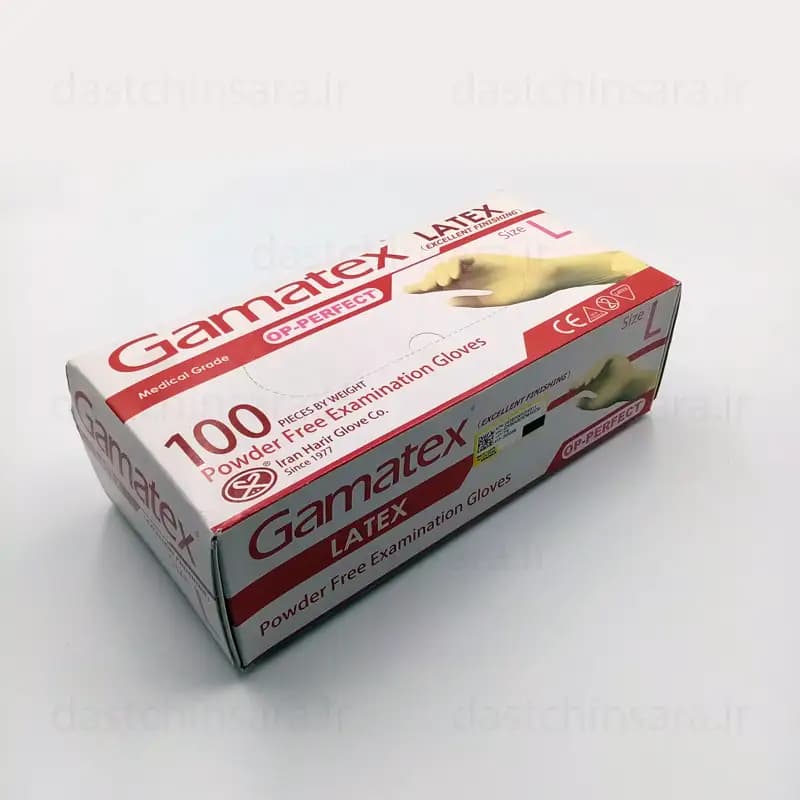 دستکش لاتکس جعبه 100 عددی سایز بزرگ گاماتکس — تصویر ۲