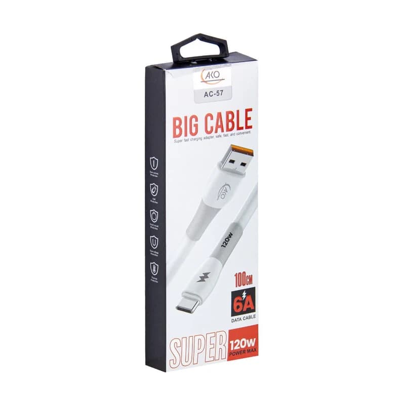 کابل USB به تایپ سی AKO مدل AC-57 – فست شارژ ۱۲۰ وات، ۶ آمپر، طول ۱ متر