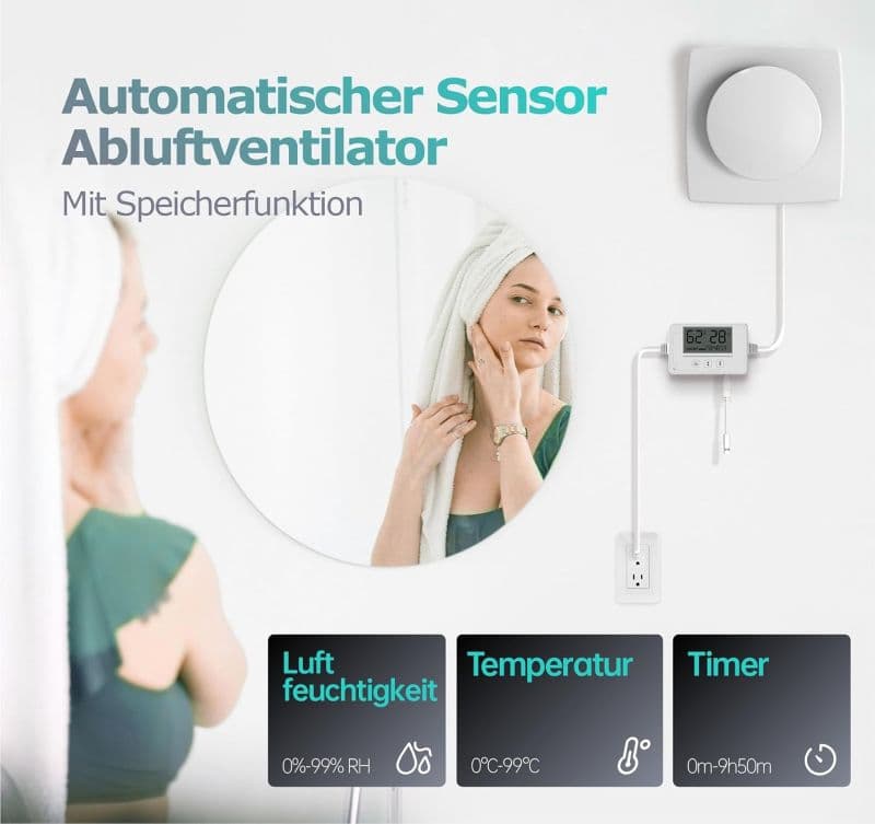 تهویه و هواکش دارای سنسور دما و رطوبت BUMSOU مدل P117 سایز 100 میلی‌متری — تصویر ۶