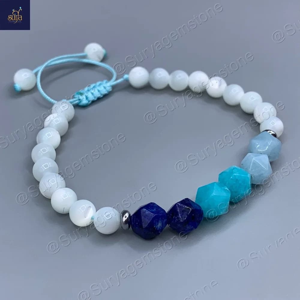 دستبند سنگی زنانه ، سنگ جید اصل و صدف طبیعی Marina — تصویر ۲