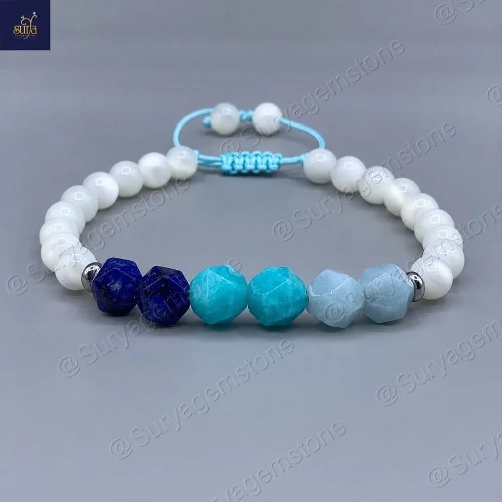 دستبند سنگی زنانه ، سنگ جید اصل و صدف طبیعی Marina