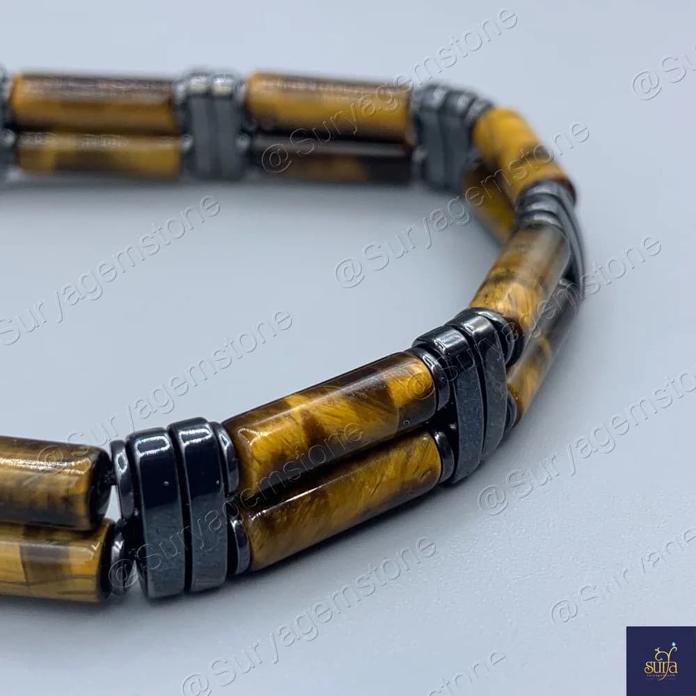 دستبند چشم ببر اصل و معدنی مردانه و سنگ حدید Canal Stone 5 — تصویر ۲