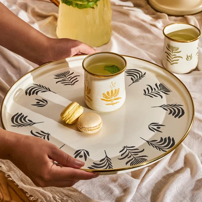 سینی تک امسان مدل Artisan لعابی سفید طرح دار
