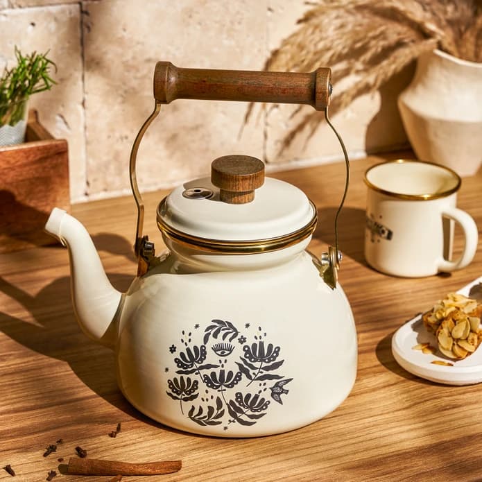کتری تک امسان مدل Artisan لعابی سفید طرح دار