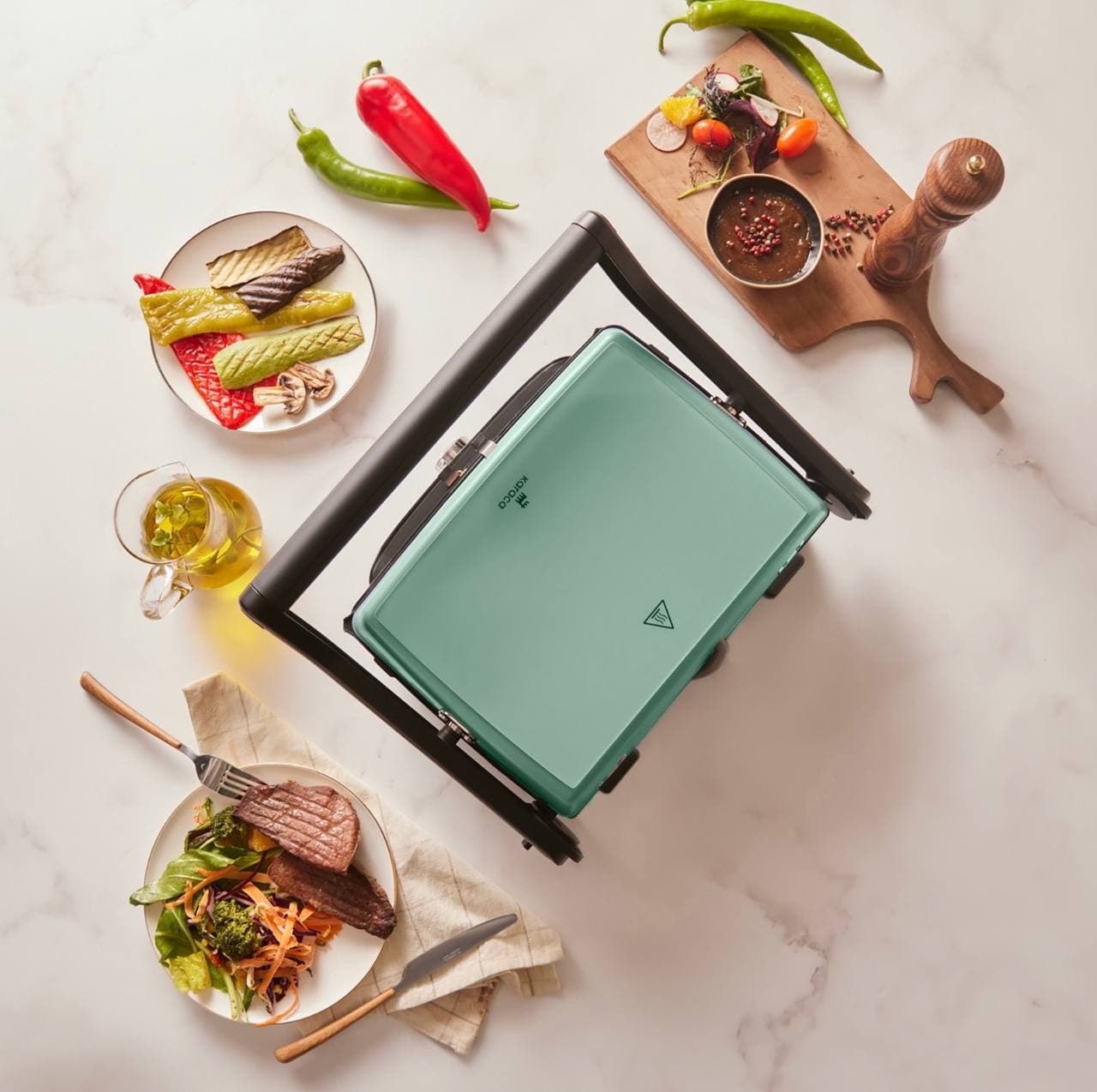 گریل و تستر کاراجا مدل Gustro Glass شش نفره سبز دریایی