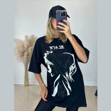 تیشرت زنانه لانگ لیون مهسا (طرح Black) کد 502074 — تصویر ۲