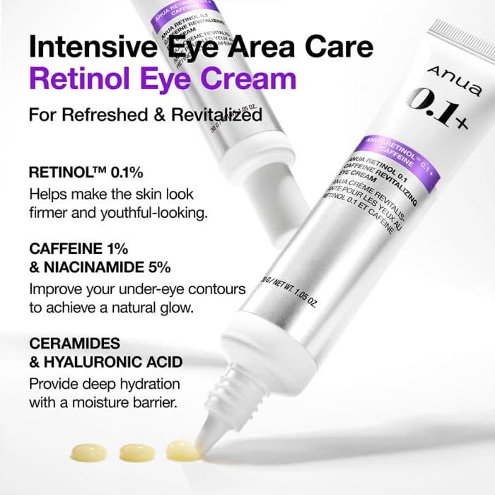 کرم دور چشم 0.1 و کافئین آنوا ضد چروک و روشن کننده ANUA RETINOL 0.1 CAFFEINE REVITALIZING EYE CREAM — تصویر ۳