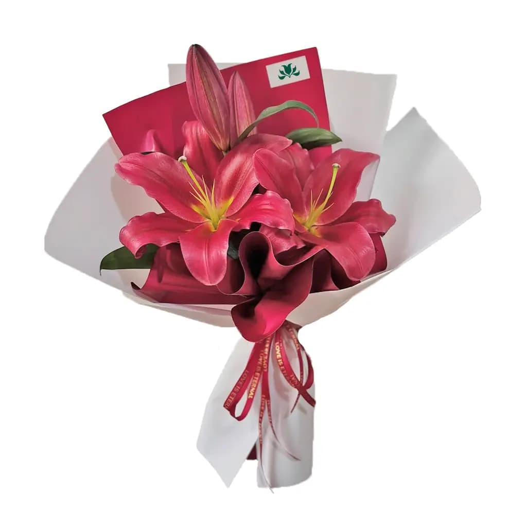 دستهگل لیلیوم قرمز Ruby Lily Charm No.1 | پلتفرم سبز | هایپرمارکت گل و گیاه