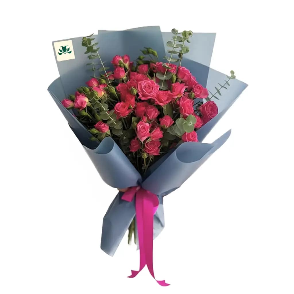 دسته‌گل مینی‌رز صورتی و اوکالیپتوس Blush Garden Elegance No.2 | پلتفرم سبز | هایپرمارکت گل و گیاه